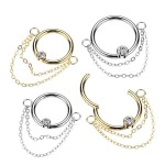 Zlacený piercing septum / helix / cartilage se zirkonem a řetízkem