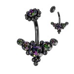 Černý piercing do pupíku - banánek bohatě zdobený