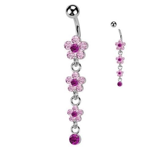 Visací piercing do pupíku - kytičky (růžová)