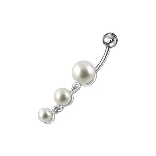Stříbrný piercing do pupíku  - perličky