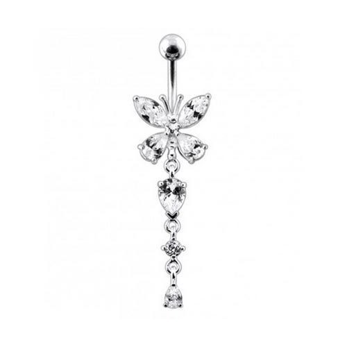 Stříbrný piercing do pupíku - motýlek (čirá)