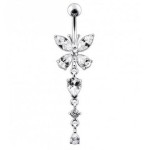 Stříbrný piercing do pupíku - motýlek (růžová)