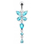 Stříbrný piercing do pupíku - motýlek (růžová)