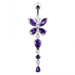 Stříbrný piercing do pupíku - motýlek (růžová)