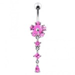 Stříbrný piercing do pupíku - kytička (růžová)