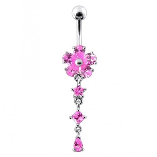 Stříbrný piercing do pupíku - kytička (růžová)