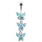 Stříbrný piercing do pupíku s motýlky (čirá)