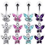 Stříbrný piercing do pupíku s motýlky (čirá)