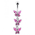 Stříbrný piercing do pupíku s motýlky (čirá)