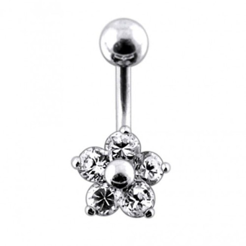 Stříbrný piercing do pupíku - kytička (čirá)
