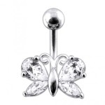 Stříbrný piercing do pupíku - motýlek (růžová)