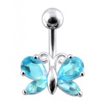 Stříbrný piercing do pupíku - motýlek (růžová)