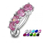 Stříbrný piercing do pupíku - obrácený (růžová)