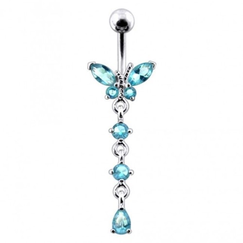 Stříbrný piercing do pupíku - motýlek (tyrkysová)