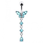 Stříbrný piercing do pupíku - motýlek (růžová)