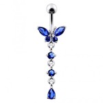 Stříbrný piercing do pupíku - motýlek (růžová)
