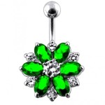 Stříbrný piercing do pupíku - kytička (čirá/růžová)