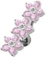 Stříbrný piercing do pupíku se štítem - kytičky (čirá)