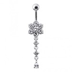 Stříbrný piercing do pupíku - kytička (čirá)