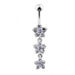 Stříbrný piercing do pupíku - kytičky (čirá/růžová)