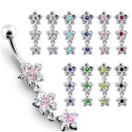 Stříbrný piercing do pupíku - kytičky (čirá/růžová)