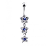 Stříbrný piercing do pupíku - kytičky (čirá/růžová)