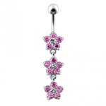 Stříbrný piercing do pupíku - kytičky (růžová)