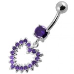 Stříbrný piercing do pupíku - srdce (čirá, 5 mm)