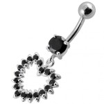 Stříbrný piercing do pupíku - srdce (čirá, 5 mm)
