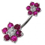 Stříbrný piercing do pupíku - kytičky (tyrkysová)