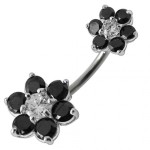Stříbrný piercing do pupíku - kytičky (tyrkysová)