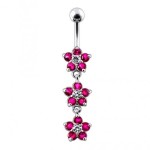 Stříbrný piercing do pupíku - kytičky (tyrkysová)