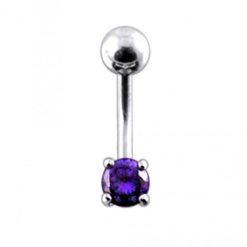 Stříbrný piercing do pupíku, zirkon (tmavě fialová)