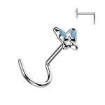 Zahnutý piercing do nosu - motýlek (tyrkysová)