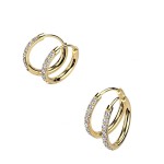 Zlacené ocelové náušnice - kroužky se zirkony (13 mm)