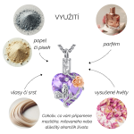 Stříbrný pietní náhrdelník - Fialové Swarovski srdce s růží a motýlem