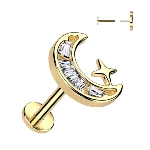 Zlacená labreta - PUSH IN piercing do brady