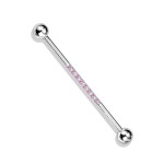 Industrial piercing s kamínky, barva růžová