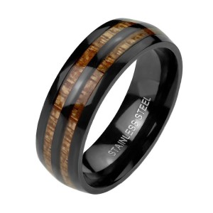 Ocelový prsten dekor dřevo