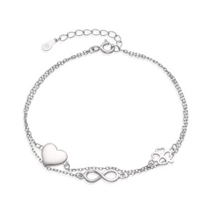 Dvojitý stříbrný náramek se srdíčkem
