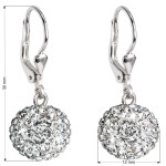 Stříbrné náušnice visací s krystaly Swarovski bílé kulaté 31109.1