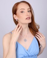 Stříbrné náušnice visací s krystaly Swarovski fialový půlkruh 31164.3
