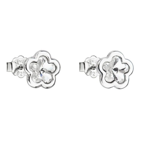 Stříbrné náušnice pecka s krystaly Swarovski bílá kytička 31255.1