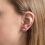 Stříbrné náušnice pecka s krystaly Swarovski šedé kulaté 31137.3