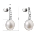 Stříbrné náušnice visací s bílou říční perlou 21034.1B