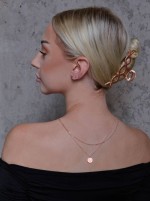 Pozlacený ROSE náhrdelník dvouřadý s placičkou a řetízkem s kuličkami 62002