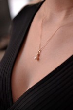 Zlatý 14 karátový náhrdelník žluté zlato s bílou říční perlou a zirkony 92PZ00048