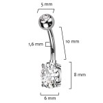 Piercing do pupíku s oválným kamenem, barva: čirá