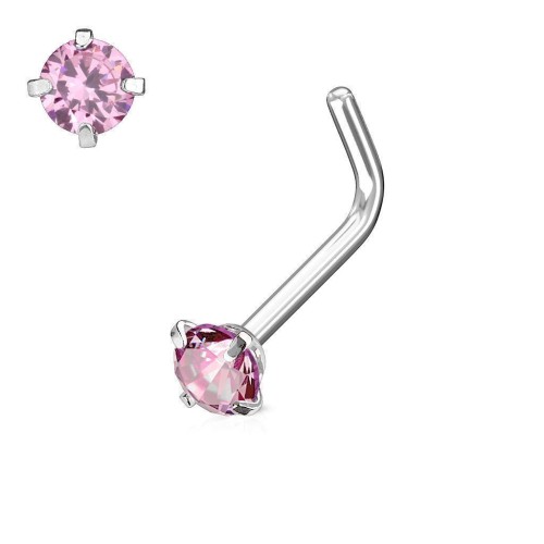 Zahnutý piercing do nosu 2 mm (růžový)