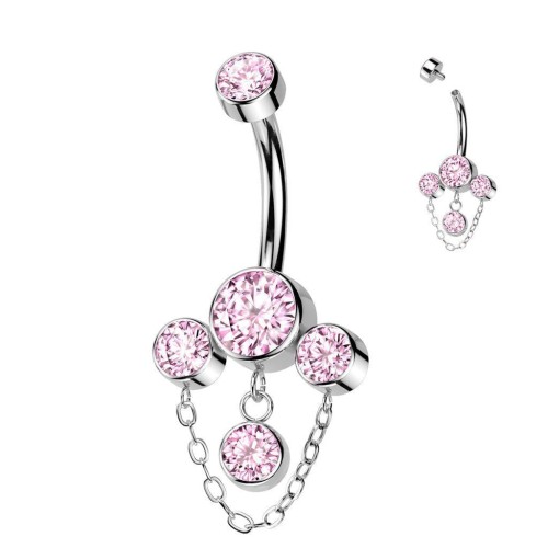 Luxusní titanový piercing do pupíku se zirkony (růžový)